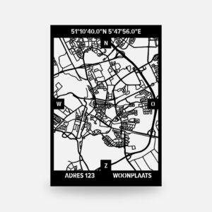 Houten stadskaart. Een gepersonaliseerd housewarming cadeau met woonplaats. Leuk cadeautje voor een nieuw huis.